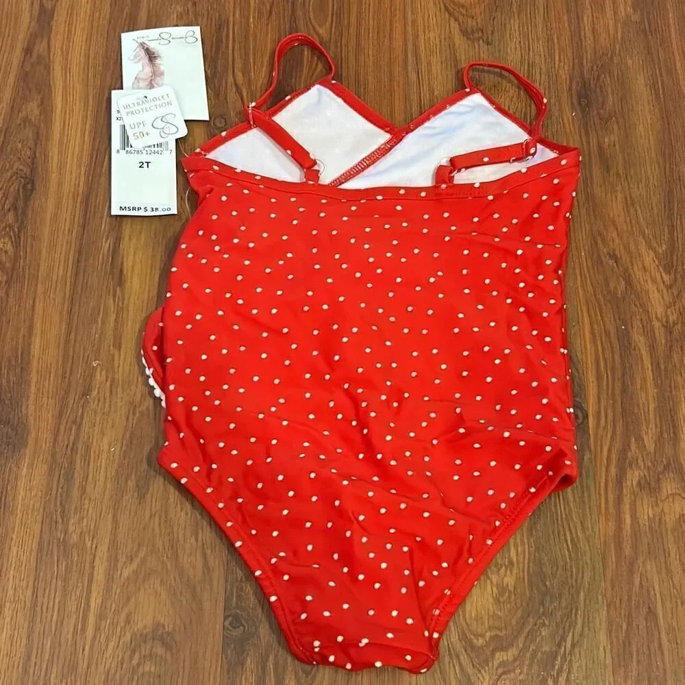 NWT Jessica Simpson red polkadot ruffle bathing suit 2T